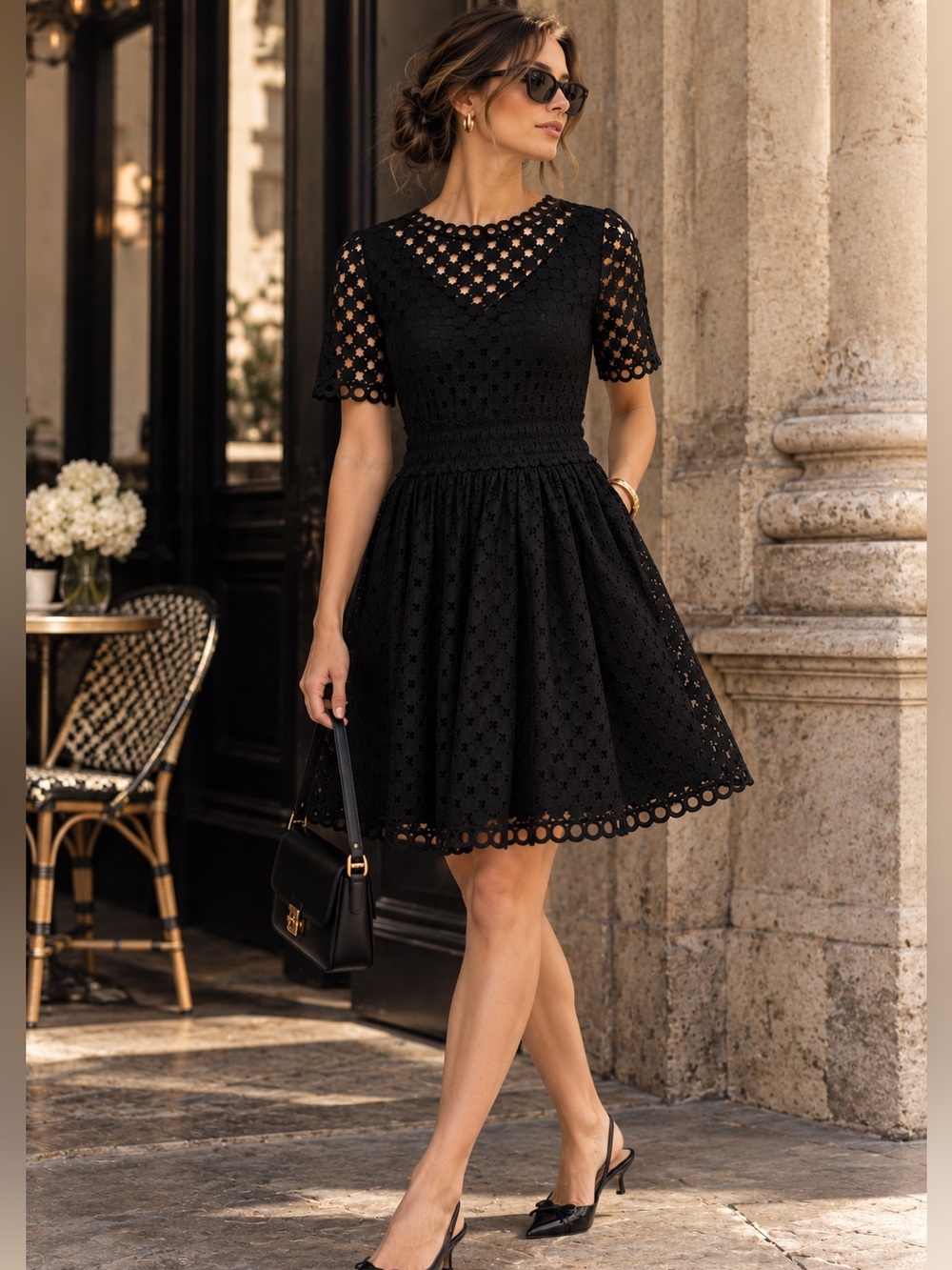 Carven Black Eyelet Lace Fit & Flare Dress NWT FR 36 US 4
